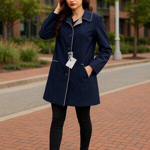 Vintage International USA Ladies Coat Navy Blue Square Buttons Original Tags 12